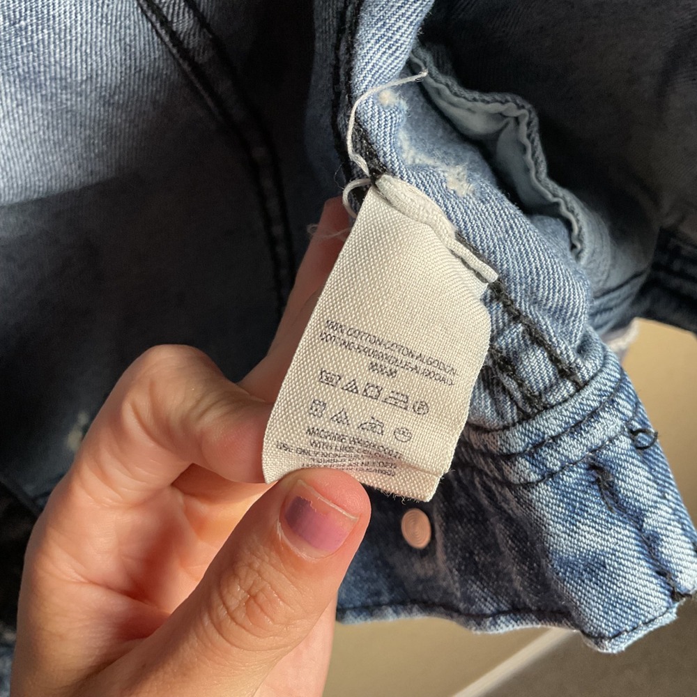 Free People Womens Medium Blue Knitted Distressed Denim‎ Jean Jacket Moto Grunge - Picture 8 of 10